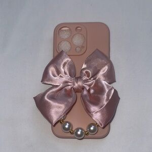 Pink Bow Phone Case with Pearl Accents